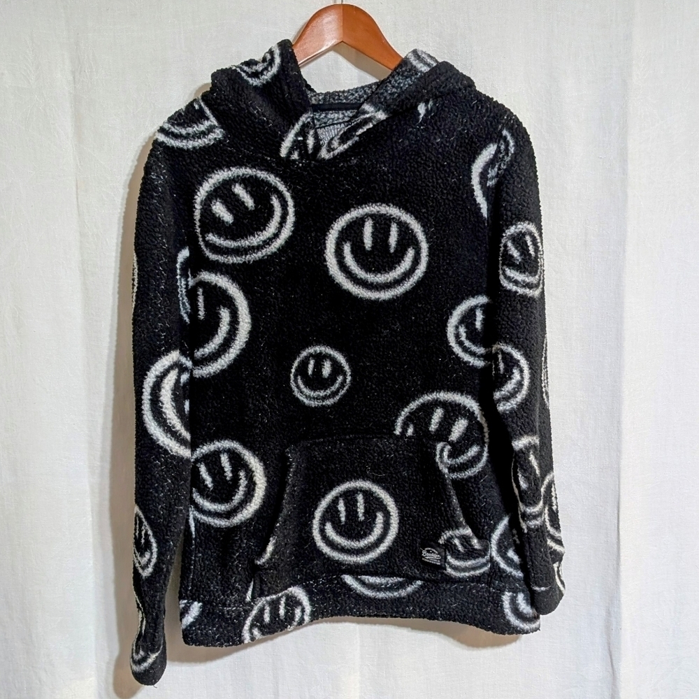 Brooklyn Cloth Manufacturing Black Smiley Face Fleece Hoodie Size Small